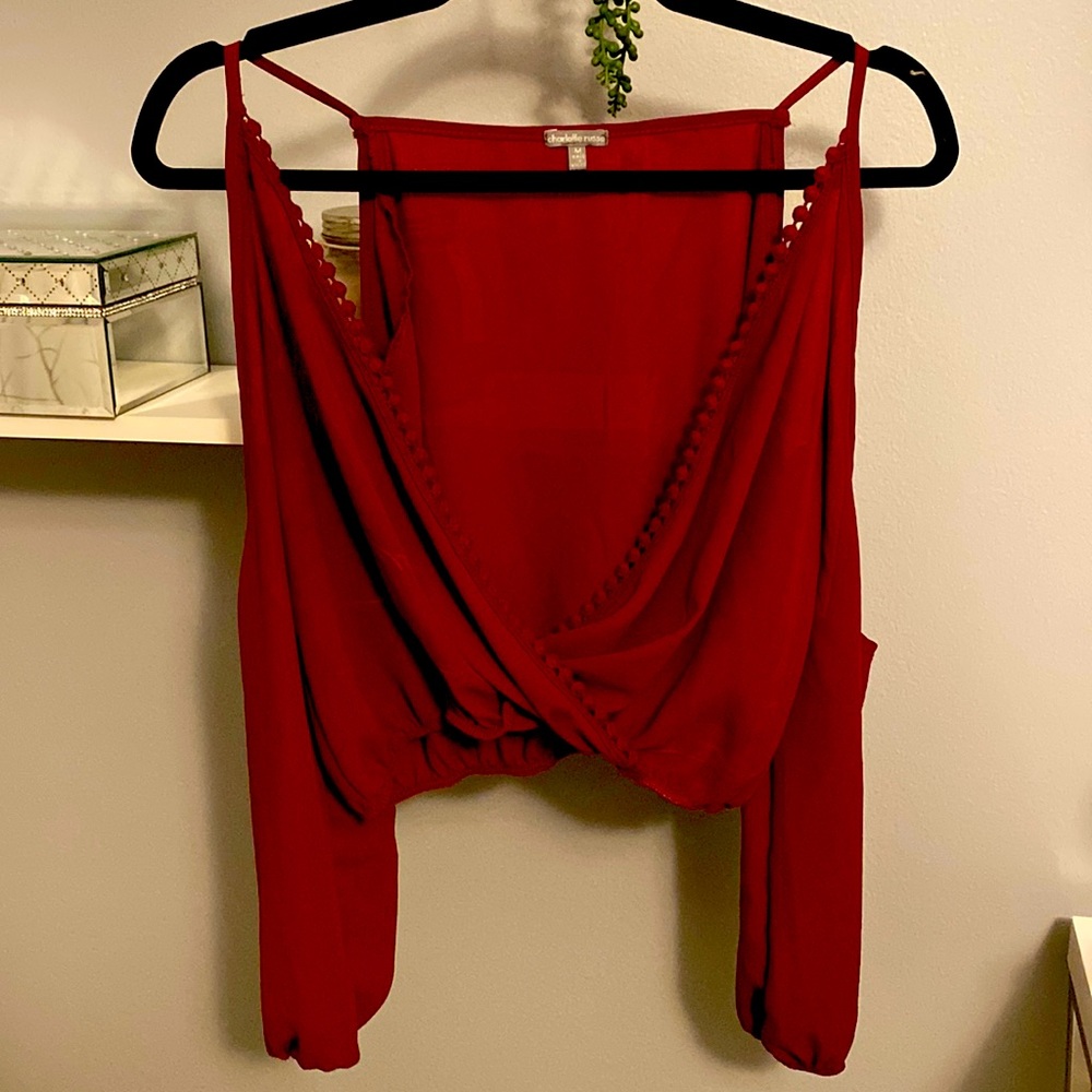 Burgundy Off the Shoulder Cropped Blouse